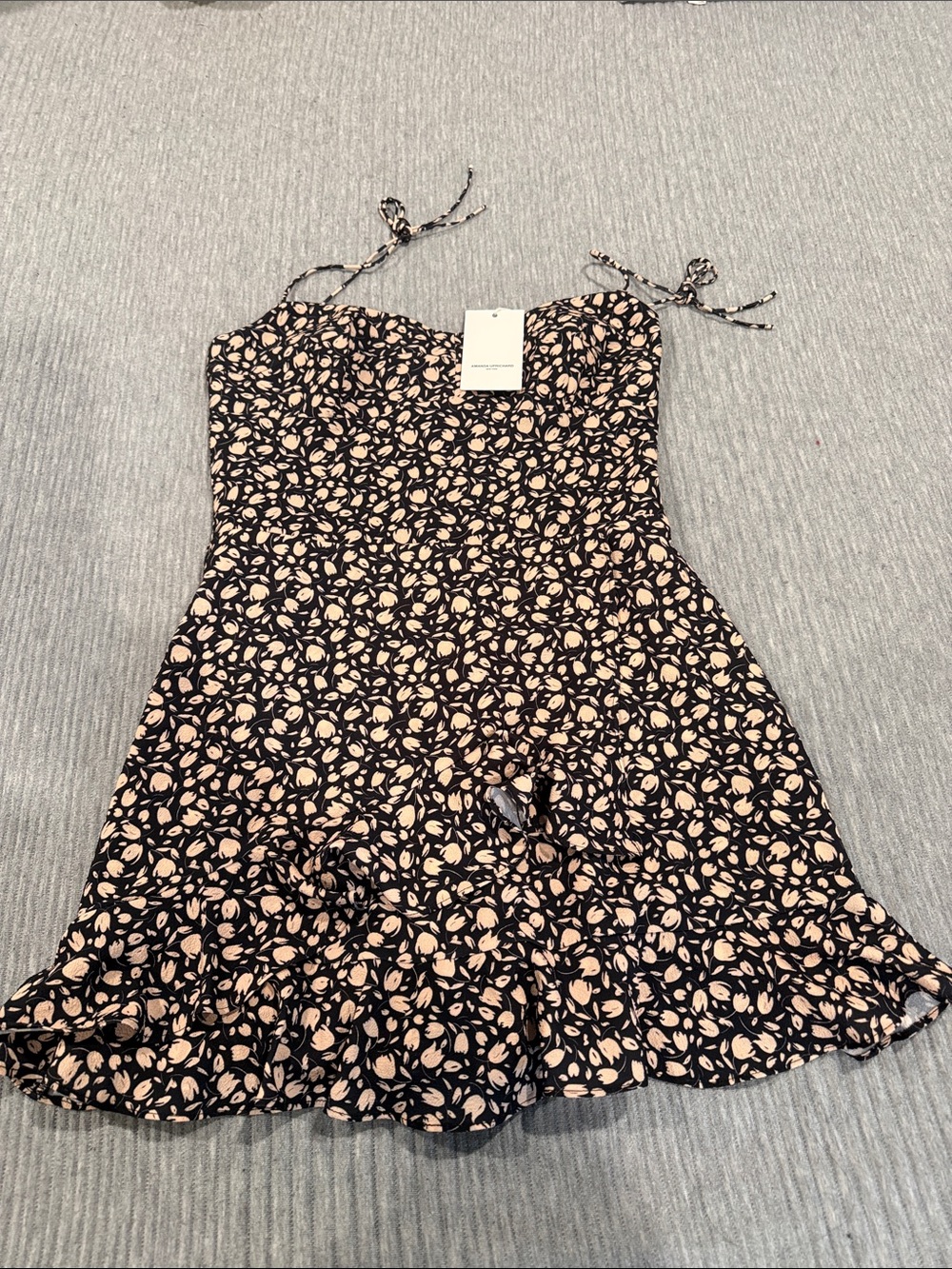 Amanda Uprichard Black and Blush Floral Sundress Romper